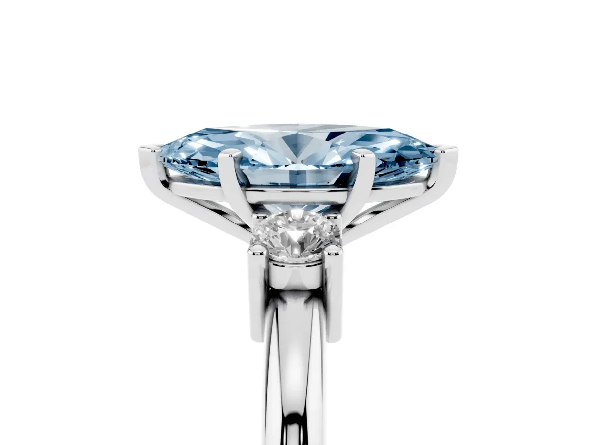 Fancy Blue Three-Stone Marquise Cut Cut Diamond Solitaire with Prong Setting and Classic Band Silver