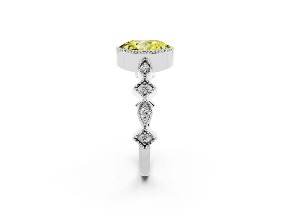 Fancy Yellow Oval Cut Milgrain Marquise Diamond Twist Band Ring Silver