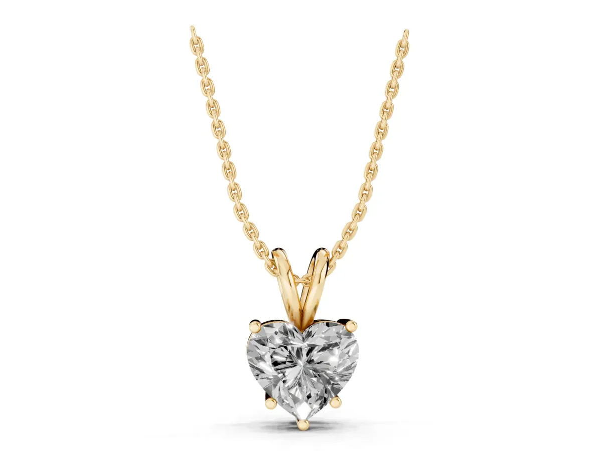 Heart-Shaped Diamond Solitaire Pendant with Four-Prong Setting Yellow gold