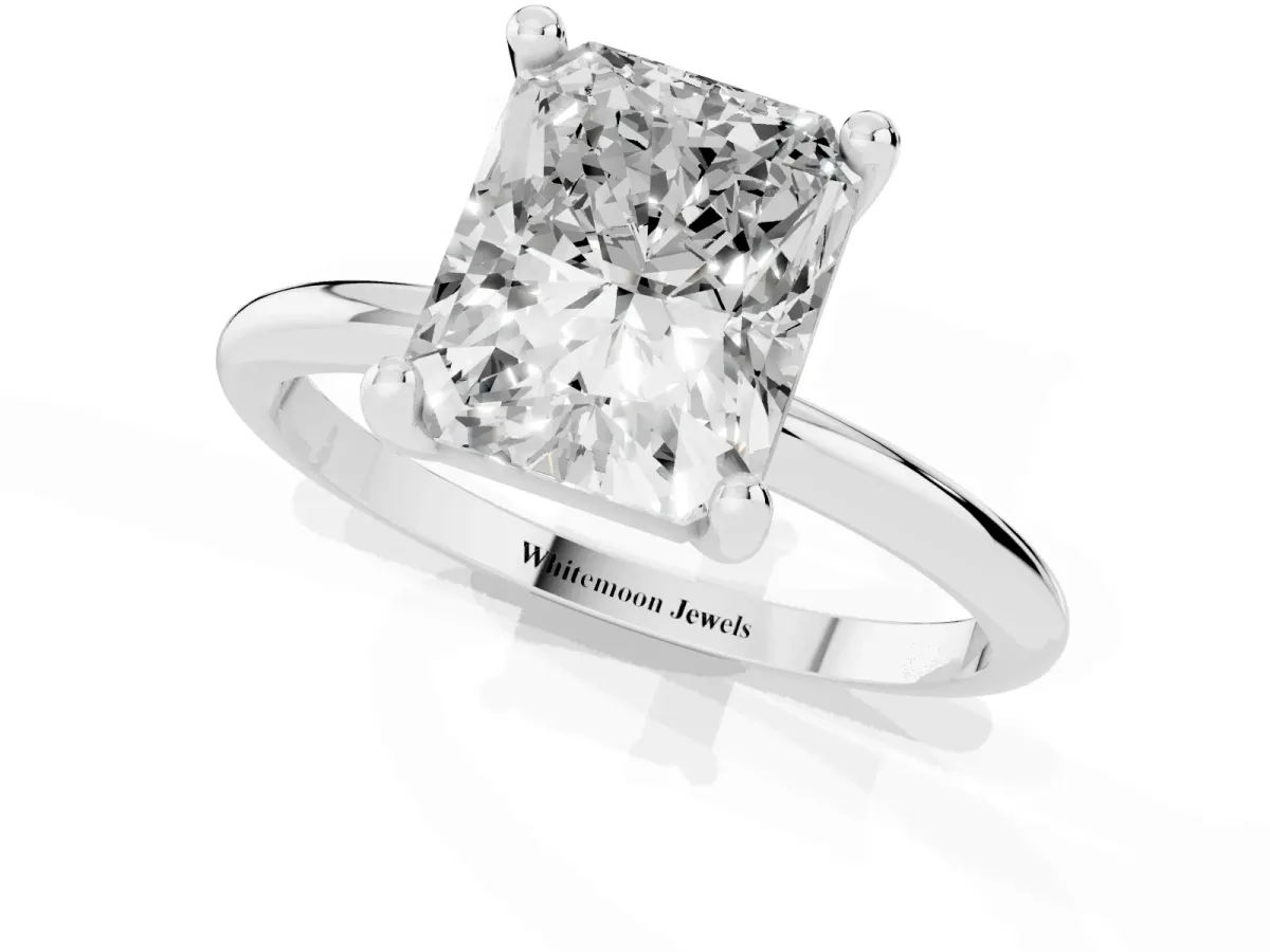 Radiant Cut Solitaire Diamond Ring with 4-Prong Setting on a Classic Band Silver