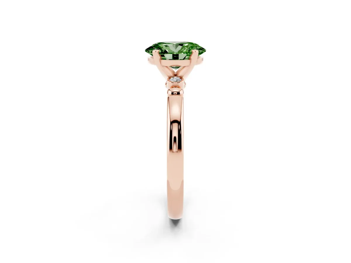 Fancy Green Oval Cut Solitaire Beaded Band with Four-Prong Setting Rose gold