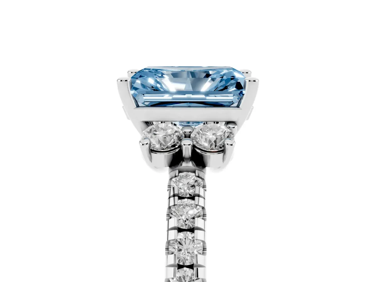 Fancy Blue Radiant Cut Diamond Three-Stone Pave Band with Four-Prong Setting Silver