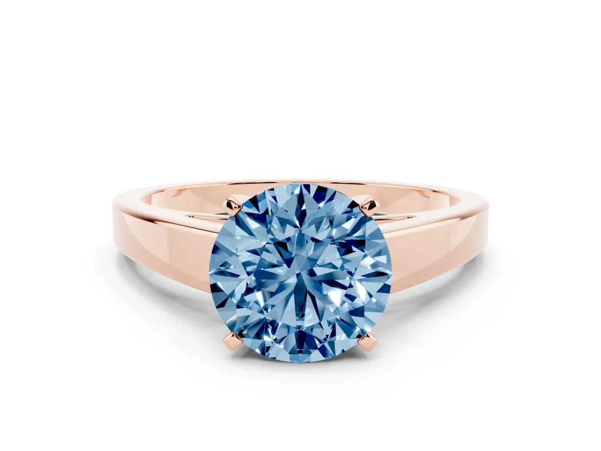 Fancy Blue Round Cut Solitaire Engagement Ring with Four-Prong Setting and Tapered Band Rose gold