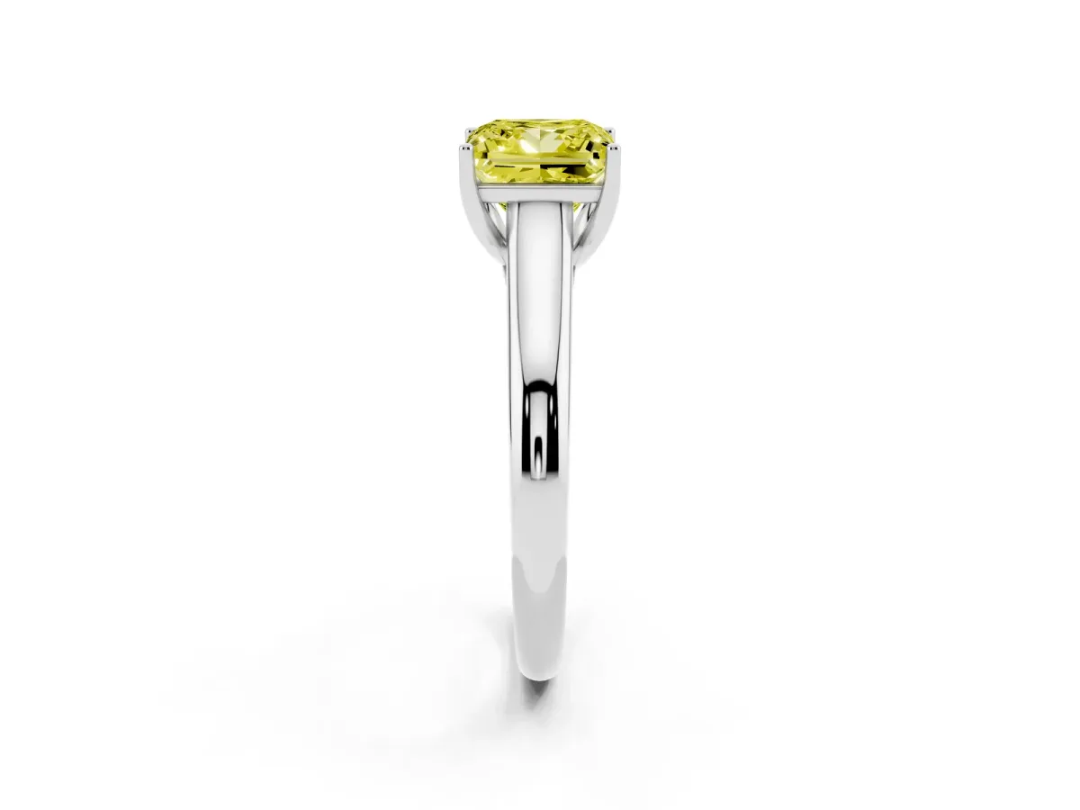 Fancy Yellow Princess Cut Solitaire Engagement Ring with Tapered Band and Four-Prong Setting Silver