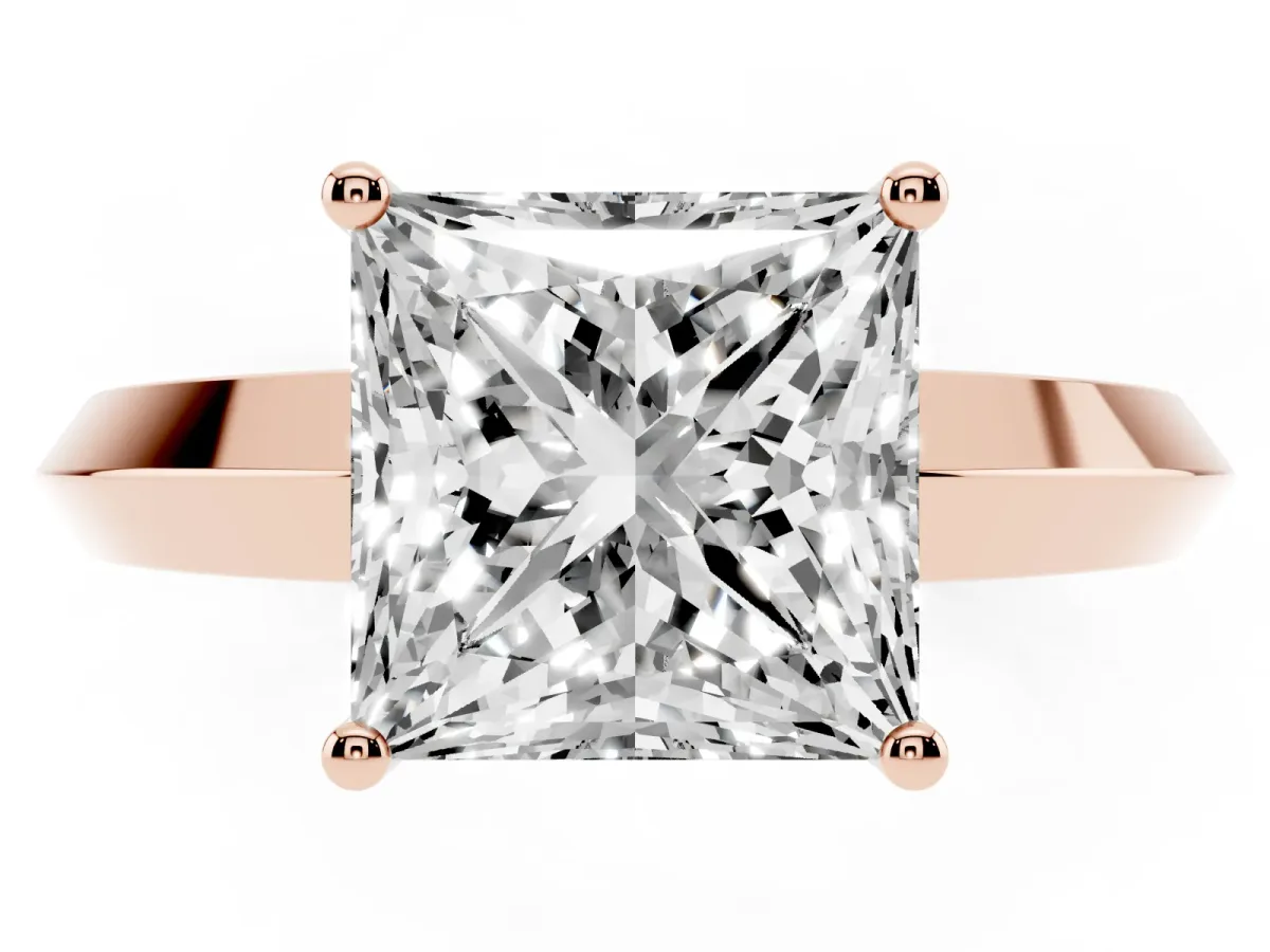 Princess Cut Cut Solitaire Engagement Ring with Flat Band and Four-Prong Setting Rose gold