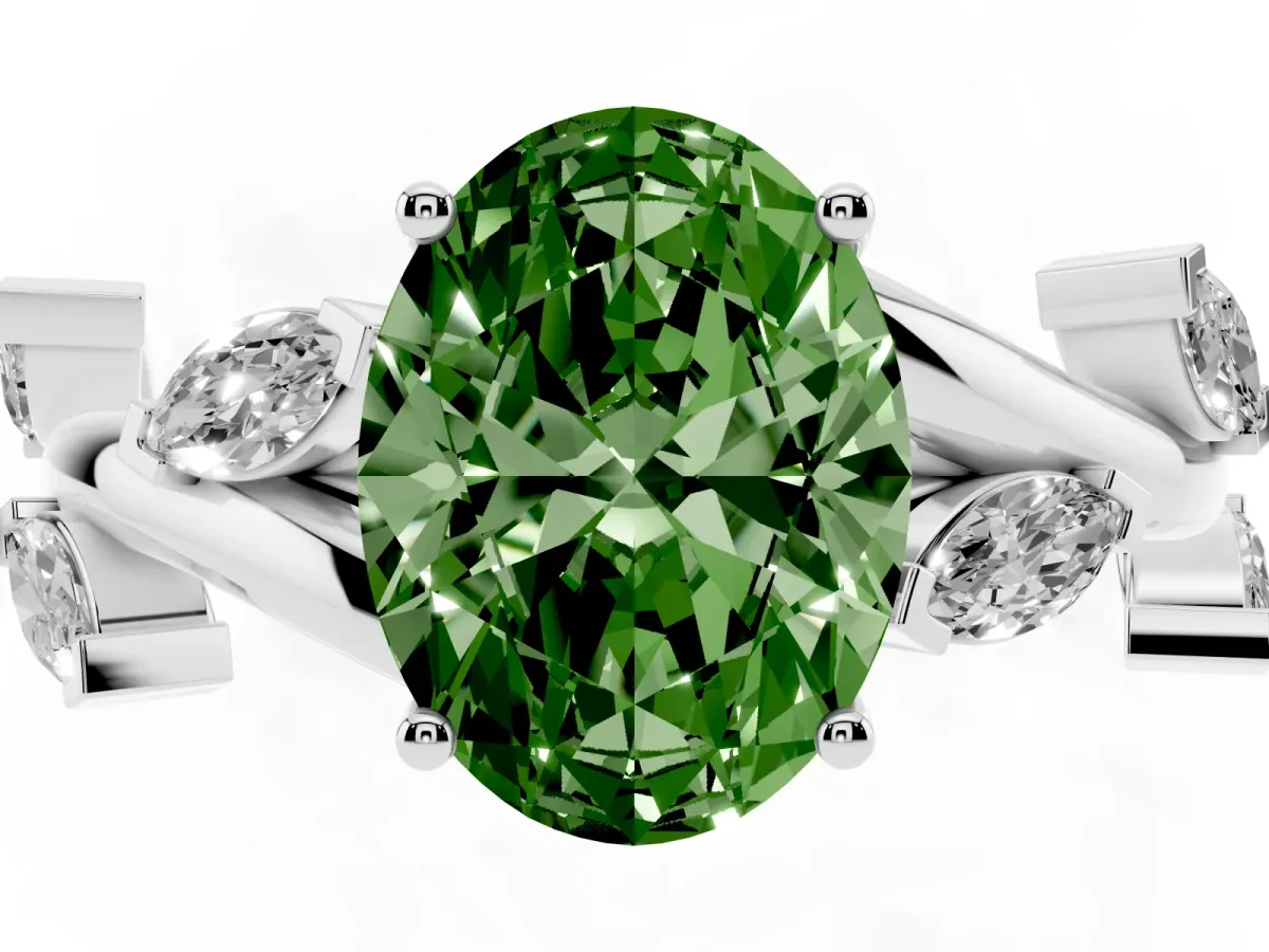 Fancy Green Oval Cut Solitaire Twisted Band Marquise Accent Prong Setting Ring Silver