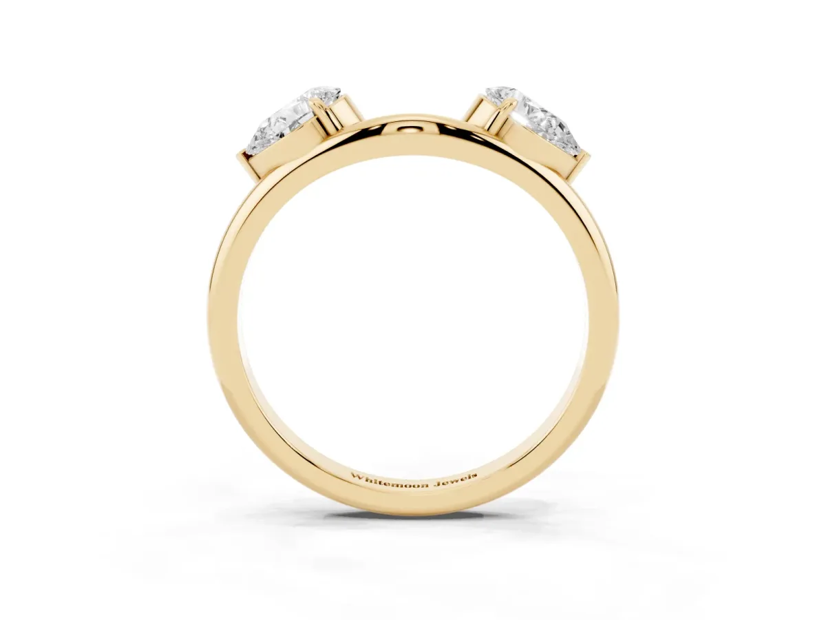 Two-Stone Pear Diamond Bypass Ring with Prong Setting Yellow gold