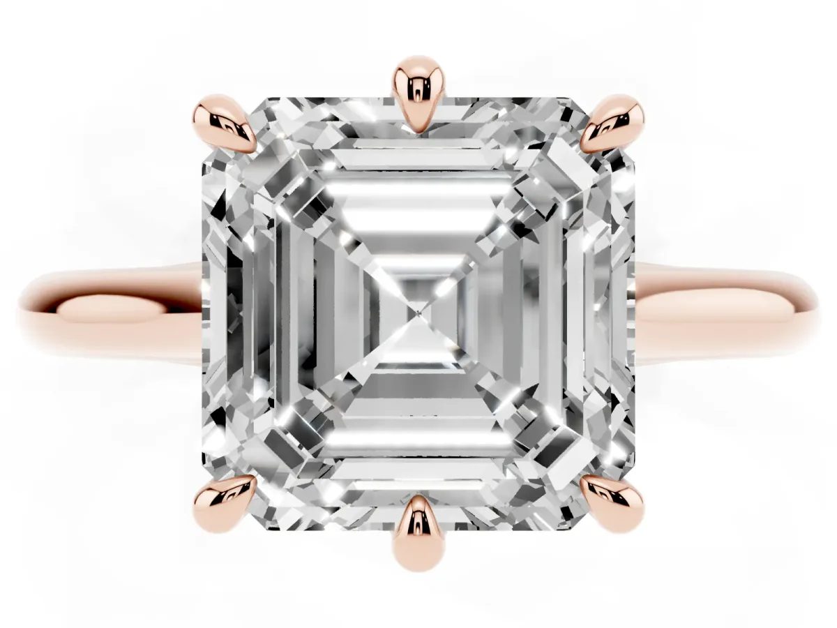 Asscher Cut Solitaire Engagement Ring with Six-Prong Setting and Classic Band Rose gold