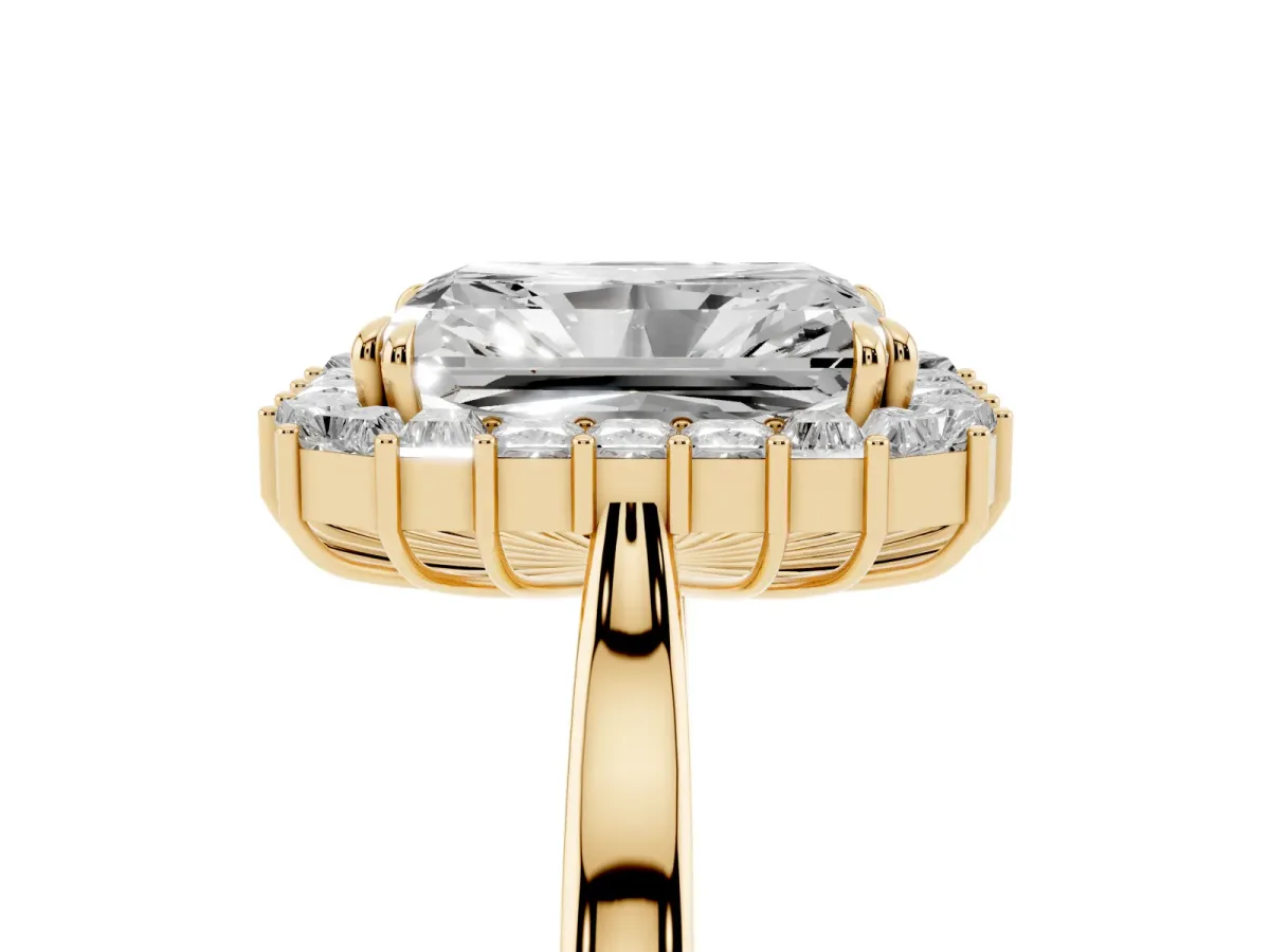 Radiant Diamond Baguette Halo Engagement Ring Yellow gold