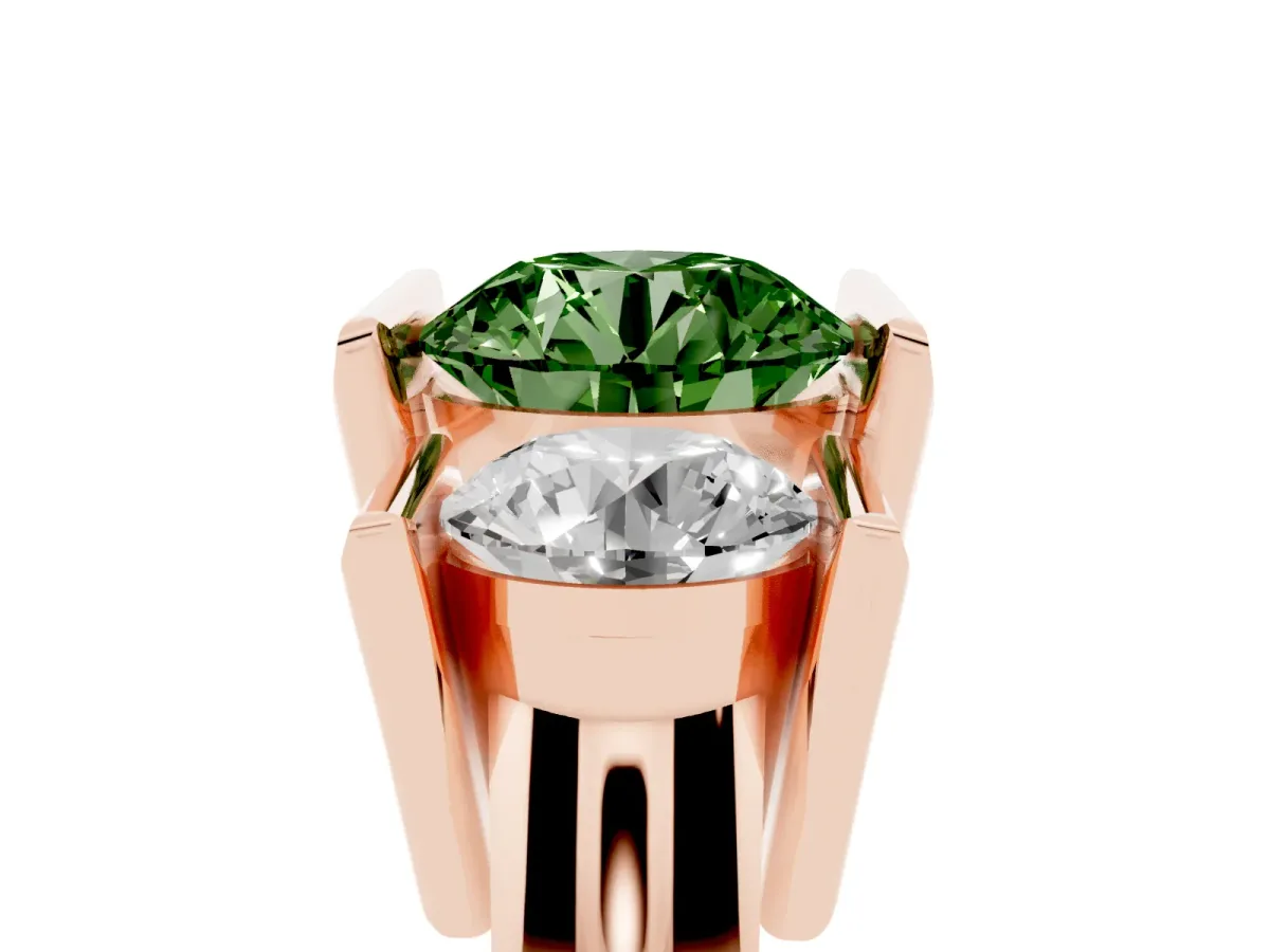 Fancy Green Three Stone Round Cut Cut Channel Set Diamond Ring Rose gold