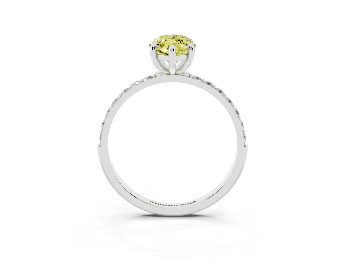 Fancy Yellow Marquise Cut Diamond Solitaire Ring with Round Pavé Band and Prong Setting Silver