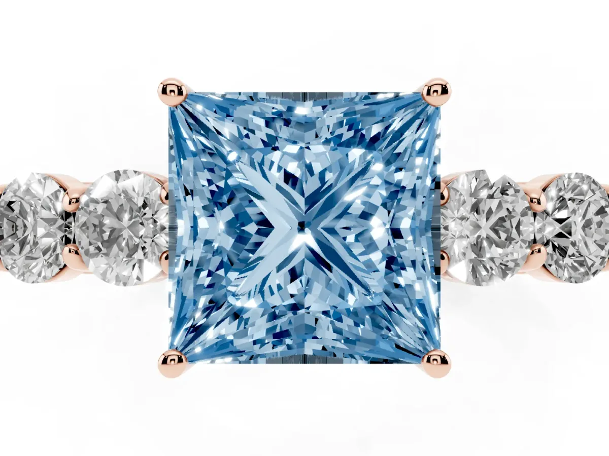 Fancy Blue Princess Cut Cut Diamond Five-Stone Prong Set White Gold Ring Rose gold
