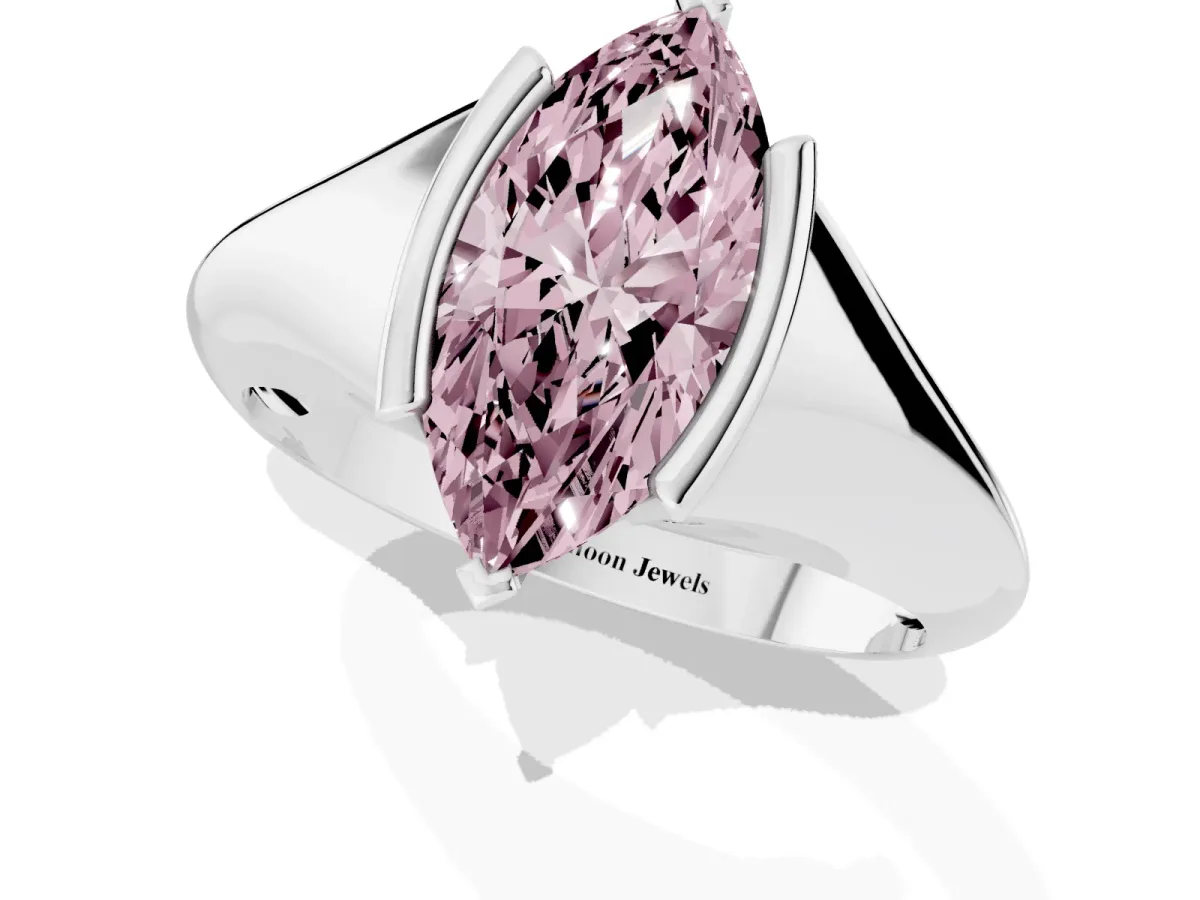 Fancy Pink Marquise Cut Solitaire Tension Set Diamond Ring Silver
