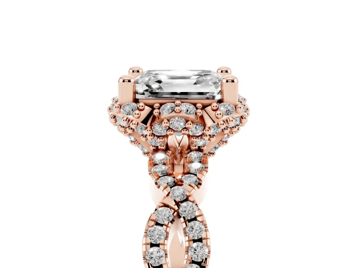 Asscher Cut Halo Twist Band Solitaire Ring with Six-Prong Setting Rose gold