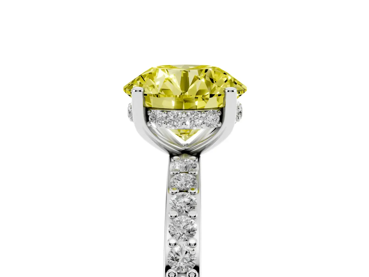 Fancy Yellow Round Cut Cut Diamond Pavé Band Ring with Four-Prong Setting Silver