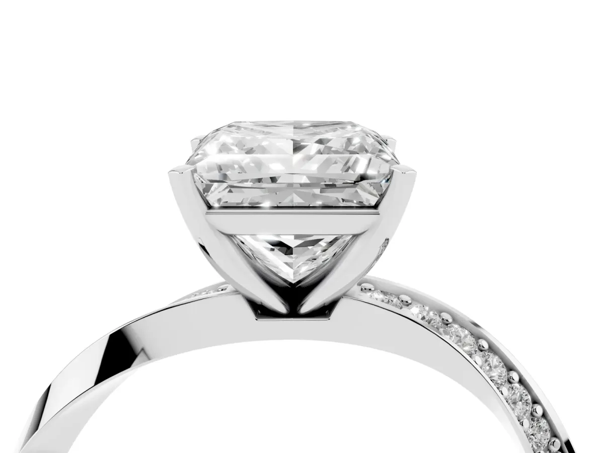Princess Cut Diamond Engagement Ring with Side Stone Accents and Four-Prong Setting Platinum