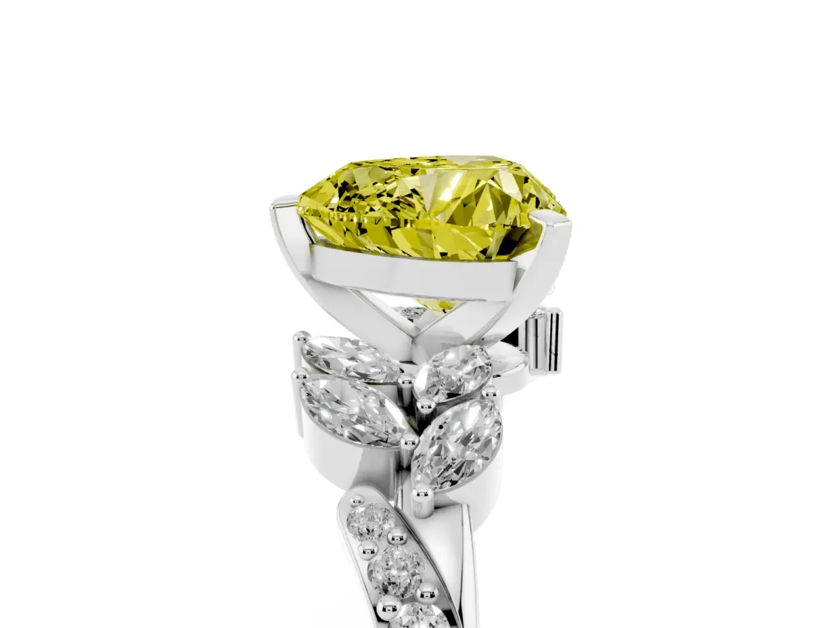 Fancy Yellow Heart Cut Solitaire Marquise Twist Band with Six-Prong Setting Silver