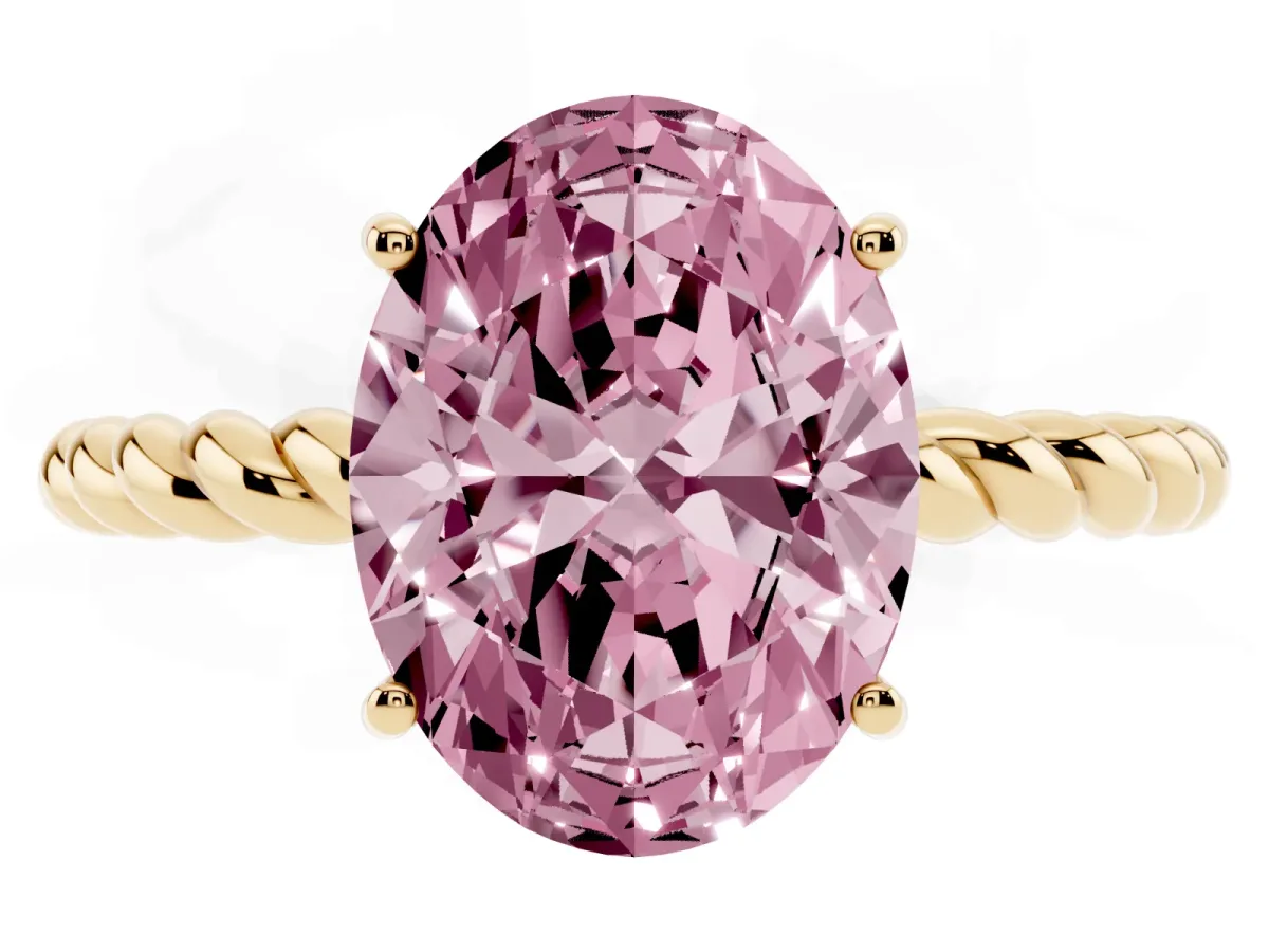 Fancy Pink Oval Cut Solitaire Twist Band Ring with Four-Prong Setting Yellow gold