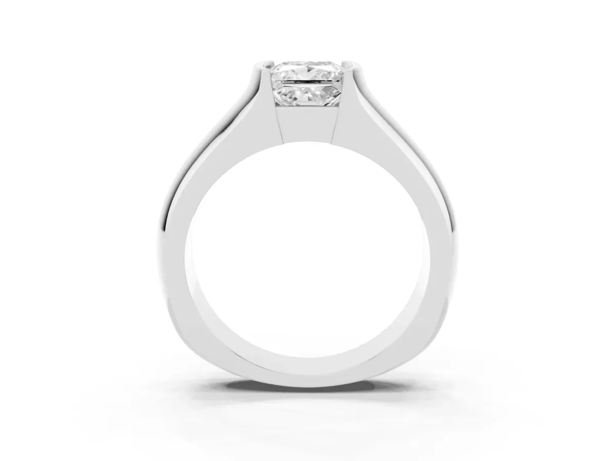 Princess Cut Solitaire Bezel Set Diamond Ring with Wide Band Silver