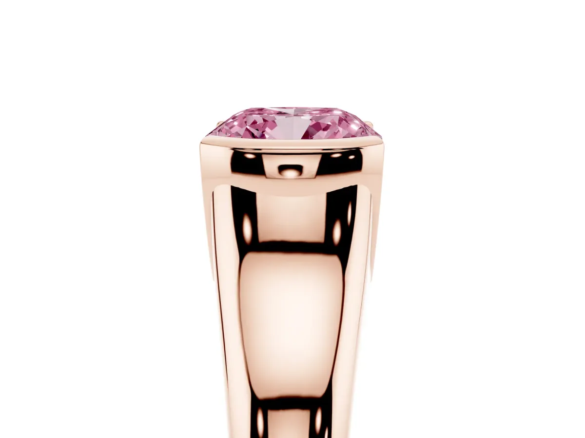 Fancy Pink Cushion Cut Solitaire Tension Set Diamond Ring with Split Shank Band Rose gold