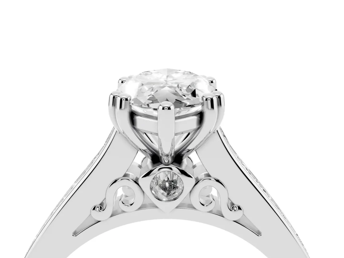 Marquise Cut Cut Channel Set Solitaire Engagement Ring with Prong Setting White gold