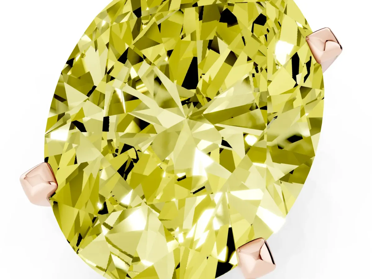 Fancy Yellow Oval Cut Diamond Solitaire Ring with Prong Setting and Classic Band Rose gold