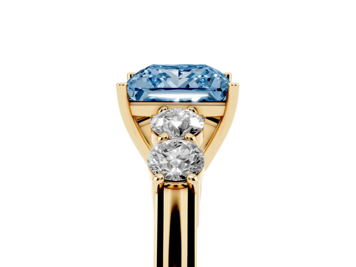 Fancy Blue Princess Cut Cut Diamond Five-Stone Prong Set White Gold Ring Yellow gold