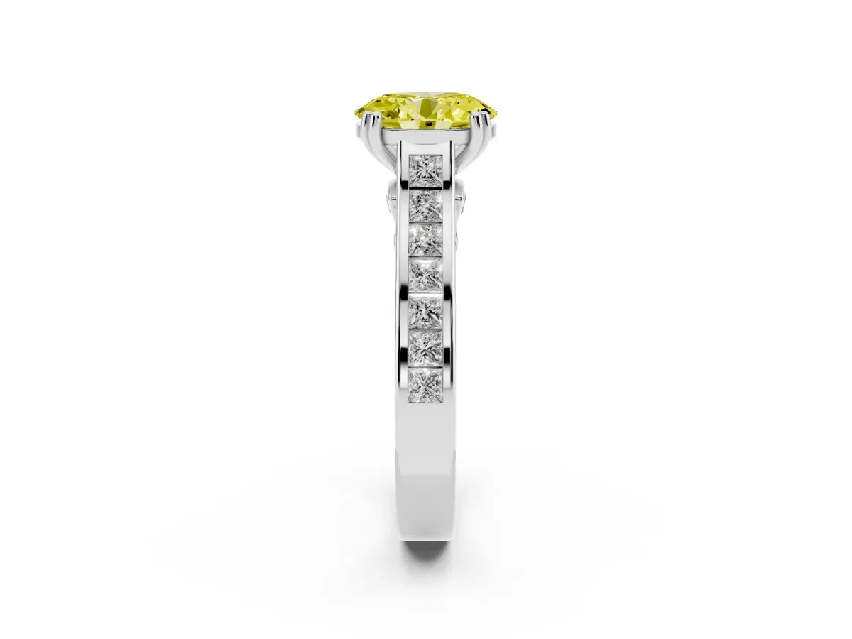 Fancy Yellow Oval Cut Cut Channel Set Solitaire Engagement Ring with Prong Setting Silver