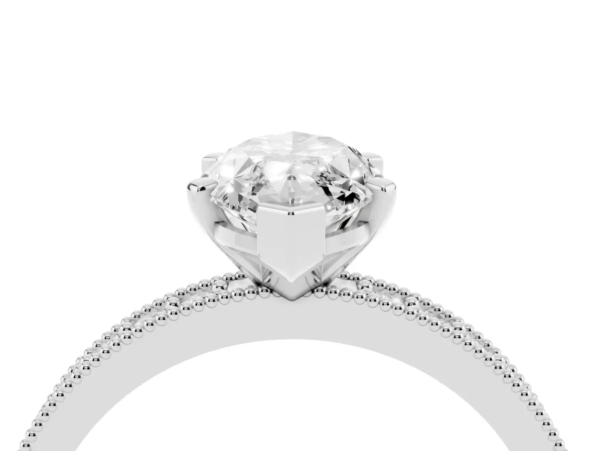 Marquise Cut Diamond Milgrain Pavé Engagement Ring with Four-Prong Setting Silver