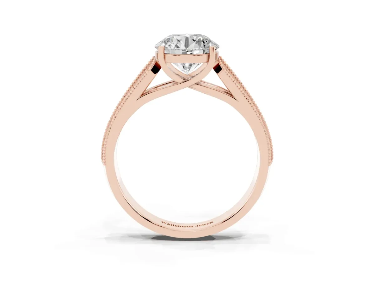 Round Cut Cut Pave Split Shank Engagement Ring with Four-Prong Setting Rose gold