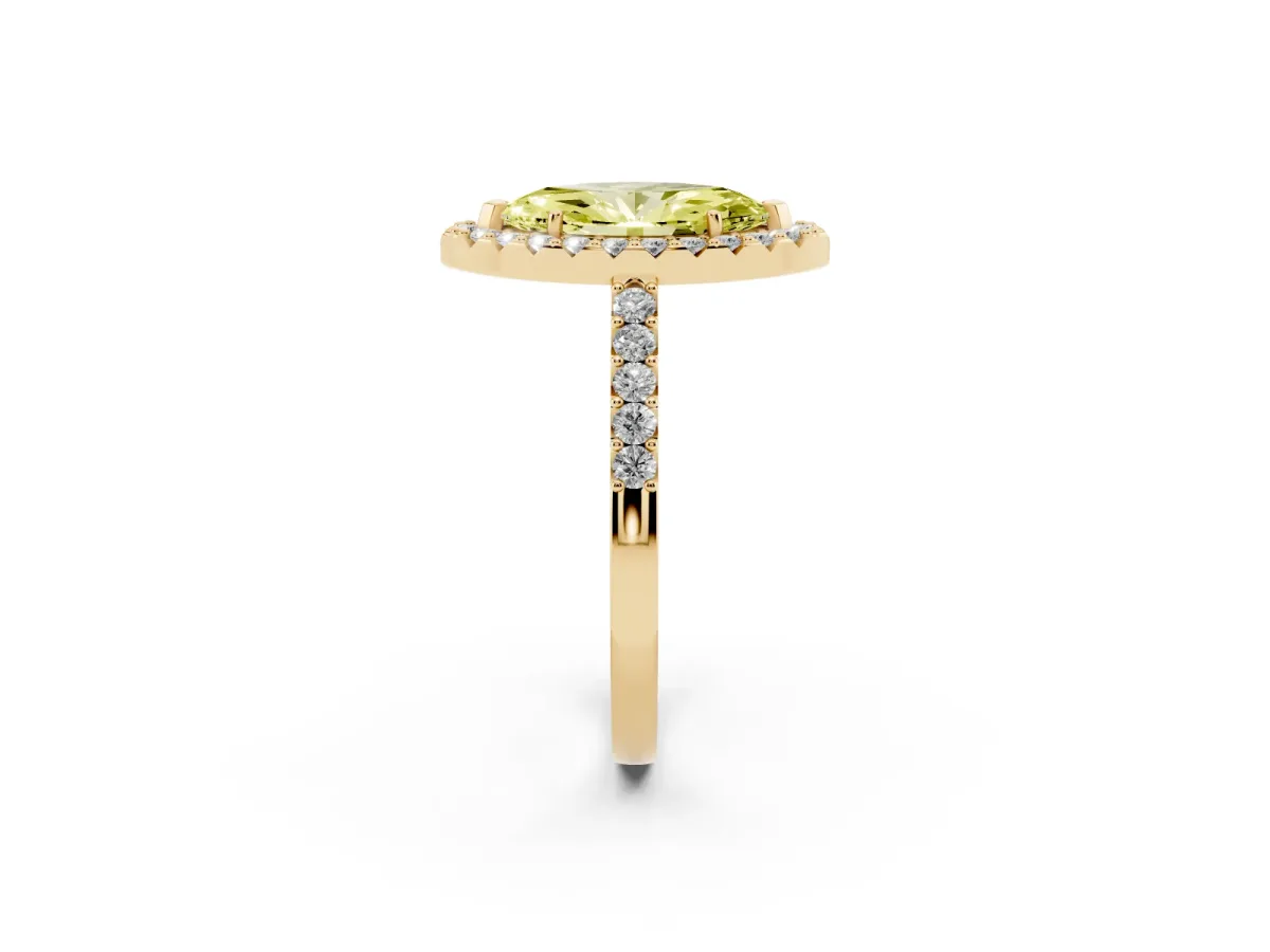 Fancy Yellow Marquise Cut Halo Diamond Pavé Solitaire Ring Yellow gold