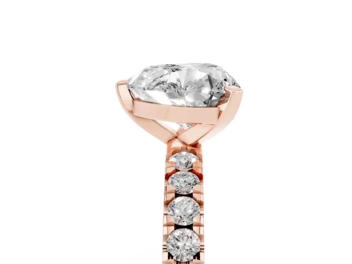 Heart Cut Diamond Pavé Band Solitaire with Four-Prong Setting Rose gold