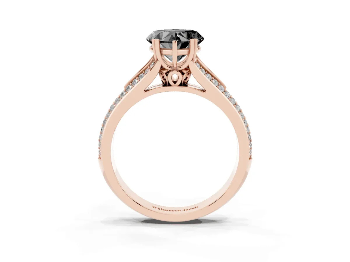 Fancy Black Heart Cut Diamond Split Shank Engagement Ring with Pavé Band Rose gold