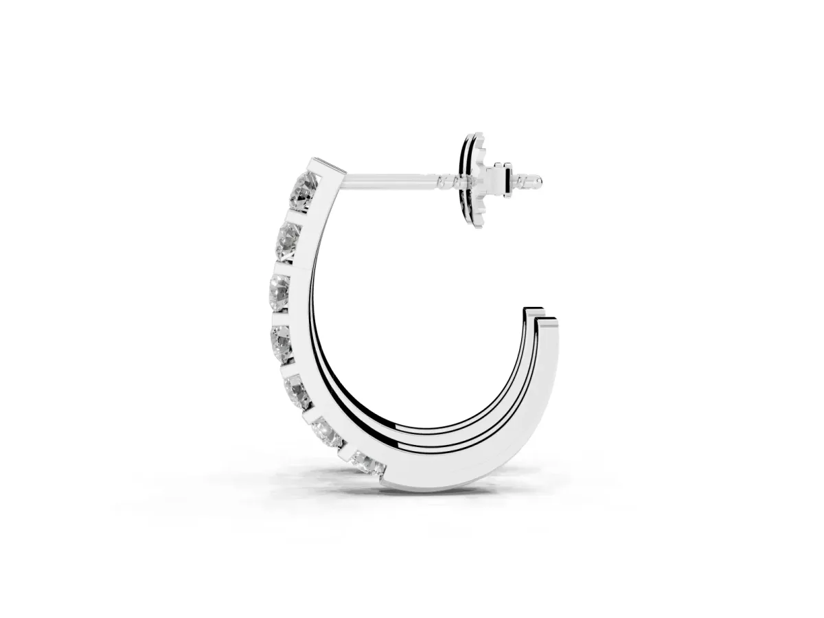 Round Diamond Channel-Set Hoop Earrings with Bar Prong Setting Silver