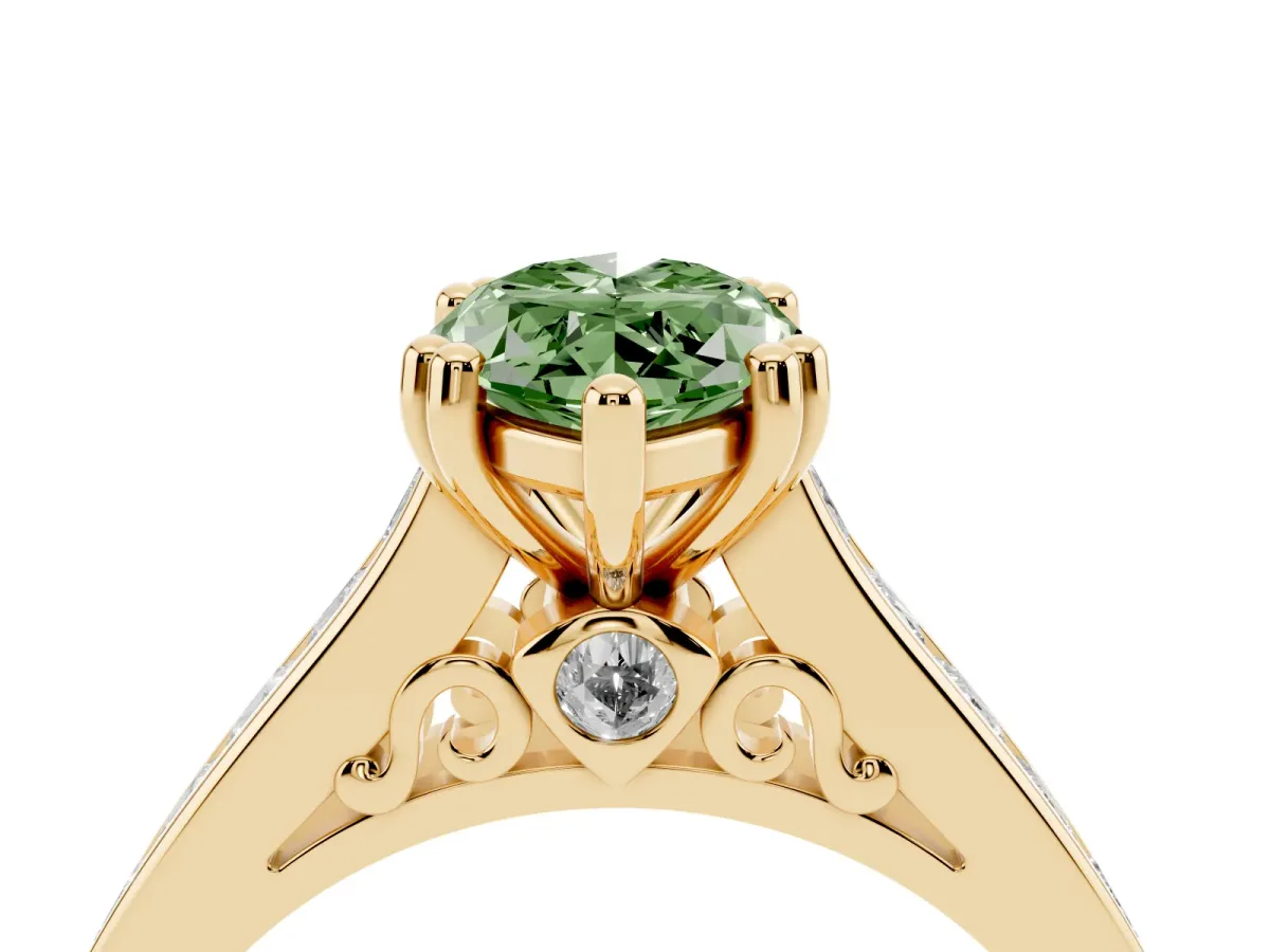 Fancy Green Marquise Cut Cut Channel Set Solitaire Engagement Ring with Prong Setting Yellow gold