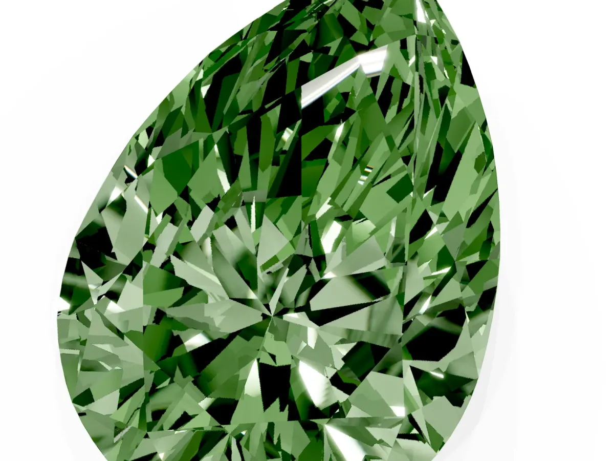 Fancy Green Pear Cut Diamond Ring with Marquise Side Stones and Prong Setting Platinum