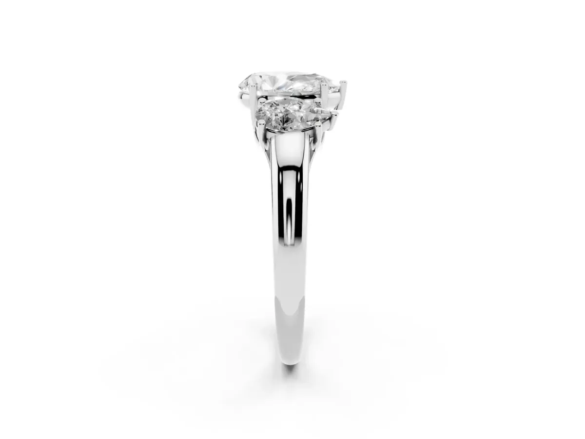 Three-Stone Pear Cut Diamond Engagement Ring with Prong Setting Silver