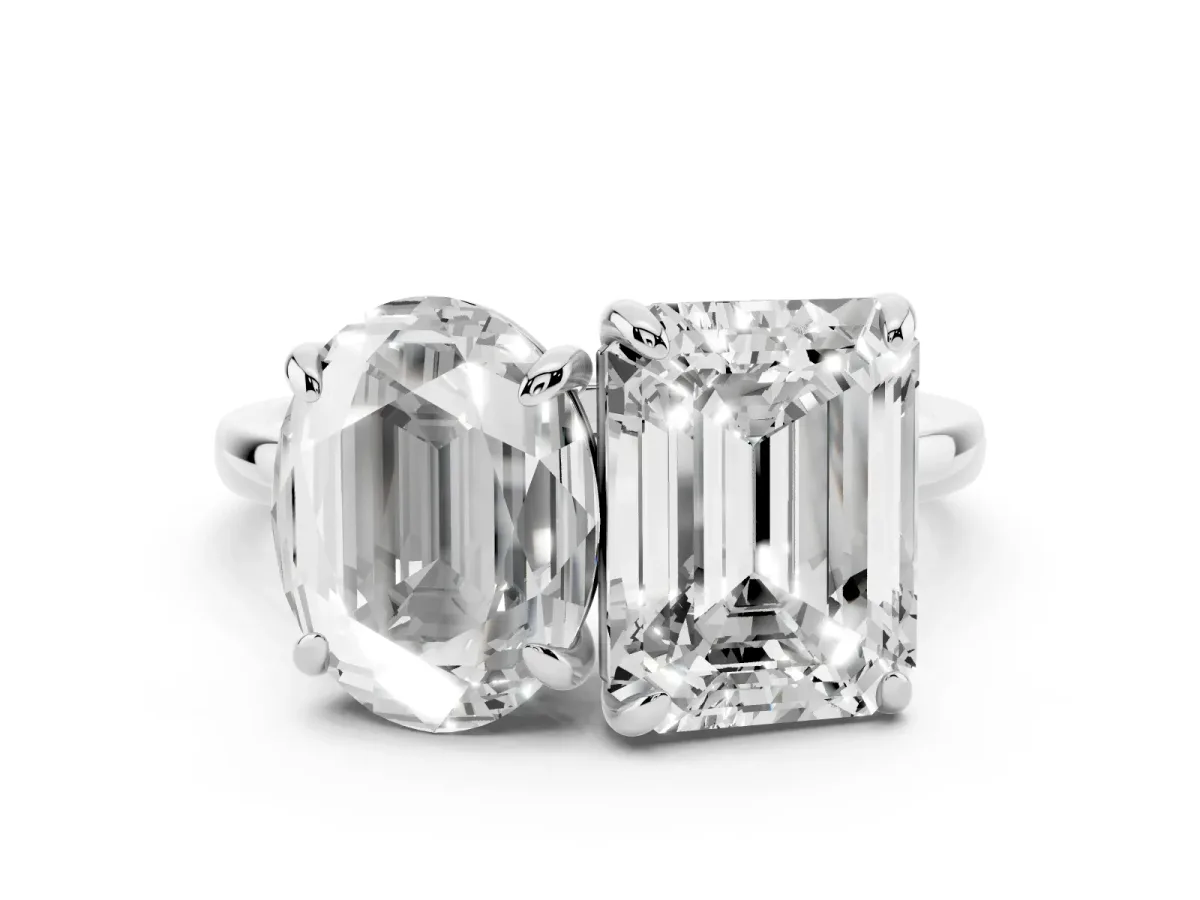 Oval and Radiant Toi Moi Ring with Prong Setting and Plain Band Platinum