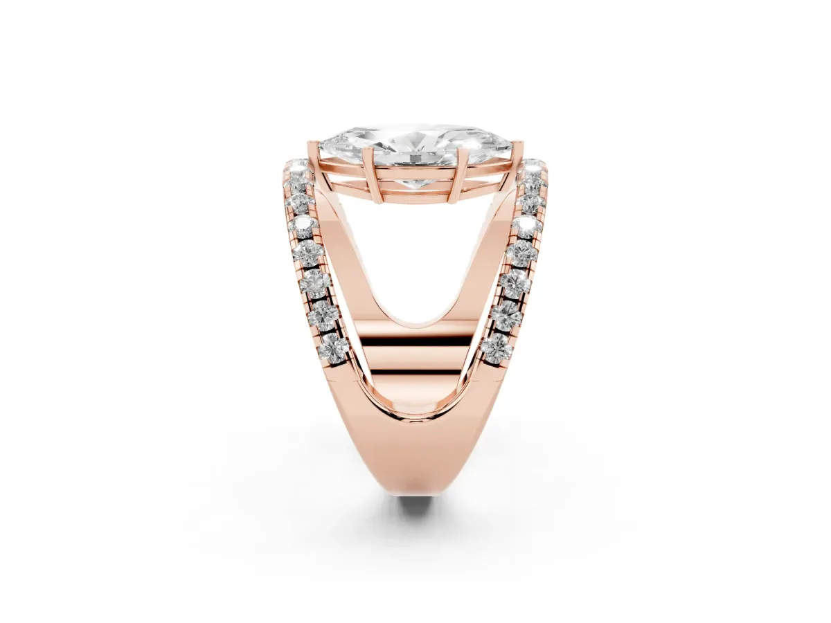 Marquise Cut Solitaire Split Shank Pave Diamond Ring Rose gold