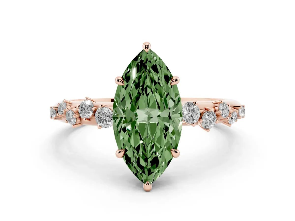 Fancy Green Marquise Cut Diamond Cluster Prong-Set Solitaire Ring Rose gold