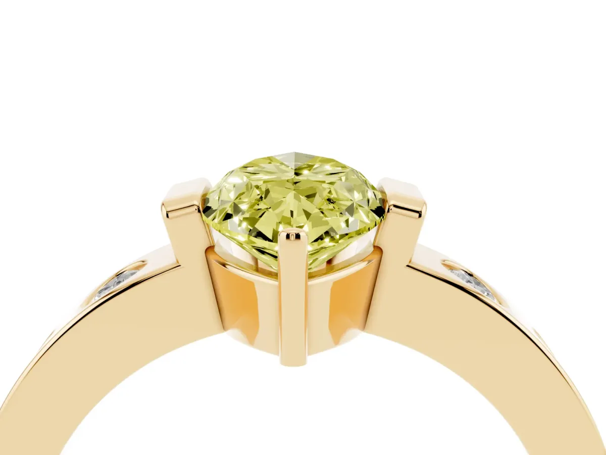 Fancy Yellow Marquise Cut Brilliant Channel-Set Diamond Ring with Bezel Prong Setting Yellow gold