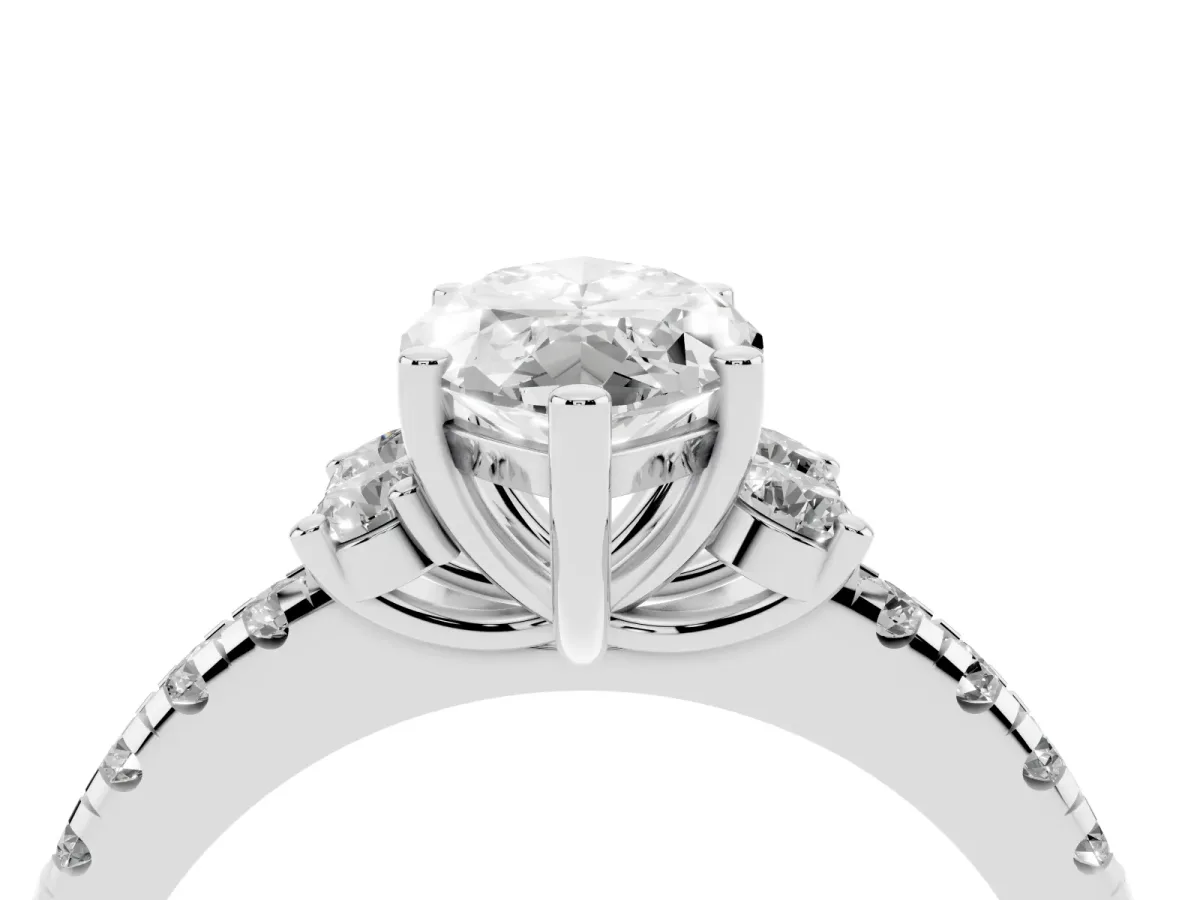 Marquise Cut Diamond Three-Stone Pave Band with Four-Prong Setting White gold