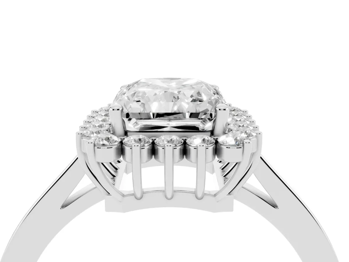 Radiant Cut Cut Diamond Halo Ring with Round Brilliant Halo and Solitaire Band Platinum
