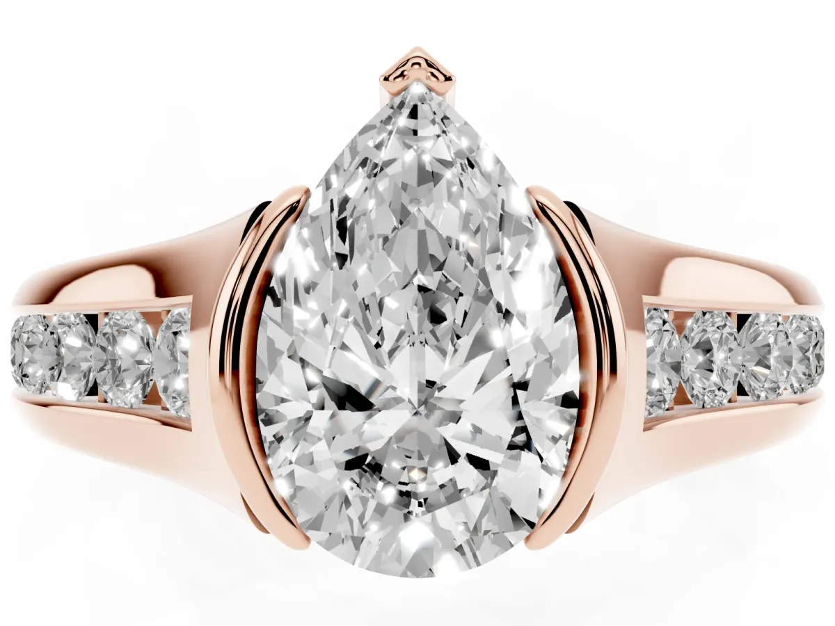 Pear Cut Solitaire Bezel-Set Diamond Ring with Channel-Set Band Rose gold