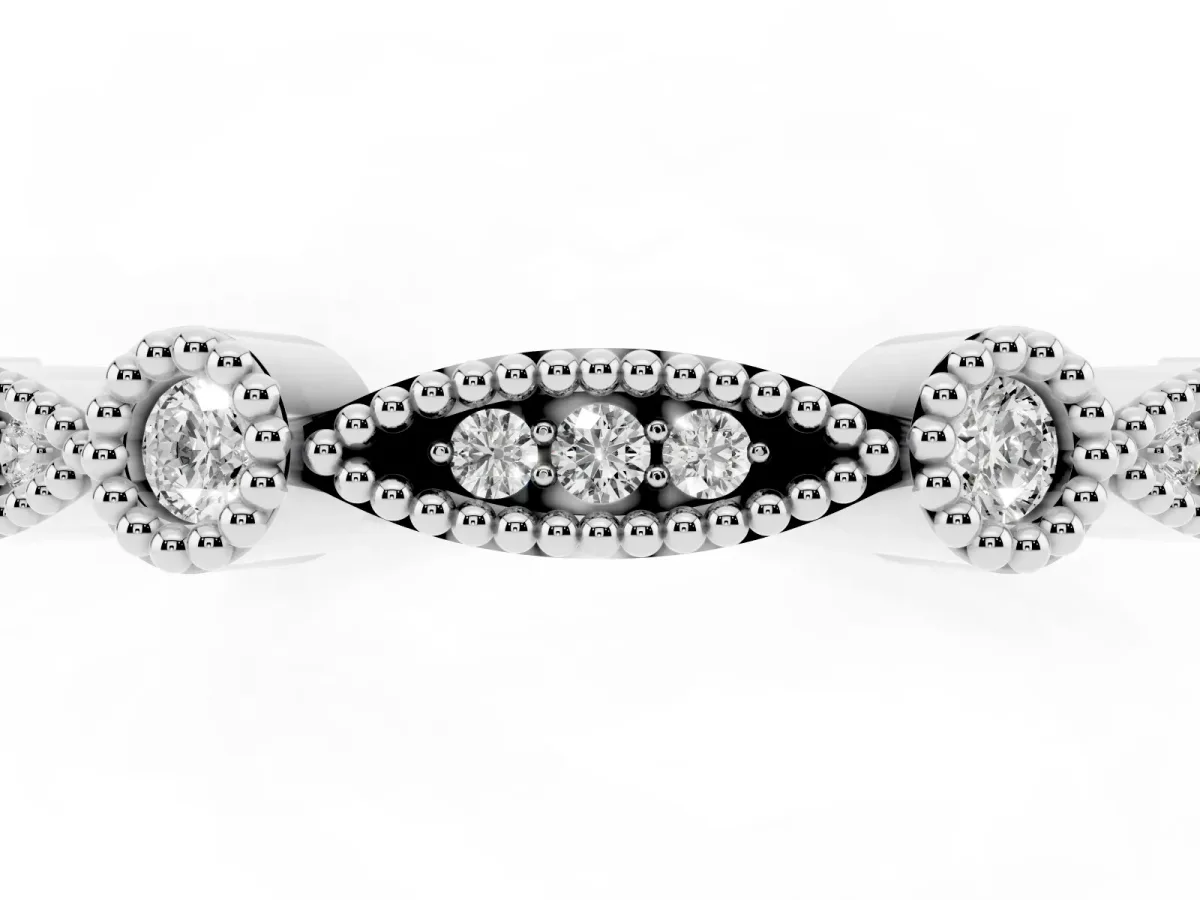 Milgrain Bezel and Marquise Diamond Band White gold