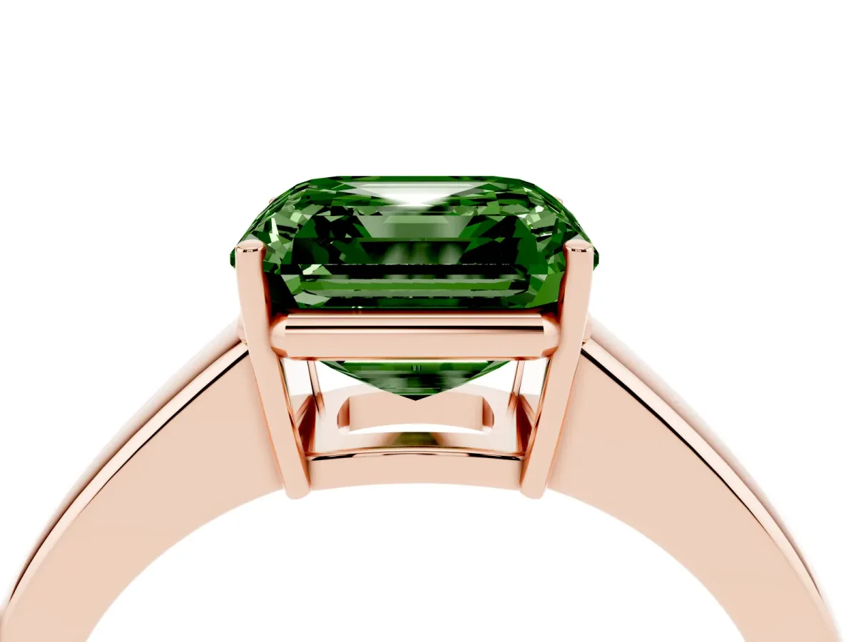 Fancy Green Asscher Cut Solitaire Diamond Ring with Tapered Band and Four-Prong Setting Rose gold