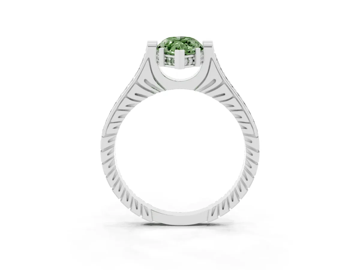 Fancy Green Marquise Cut Solitaire Diamond Ring with Channel Set Band and Bezel Prong Setting White gold