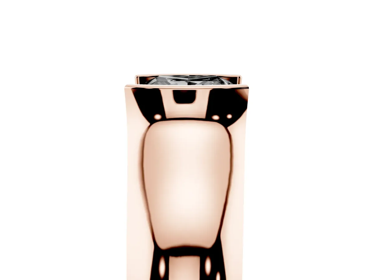Fancy Black Princess Cut Solitaire Bezel Set Diamond Ring with Wide Band Rose gold