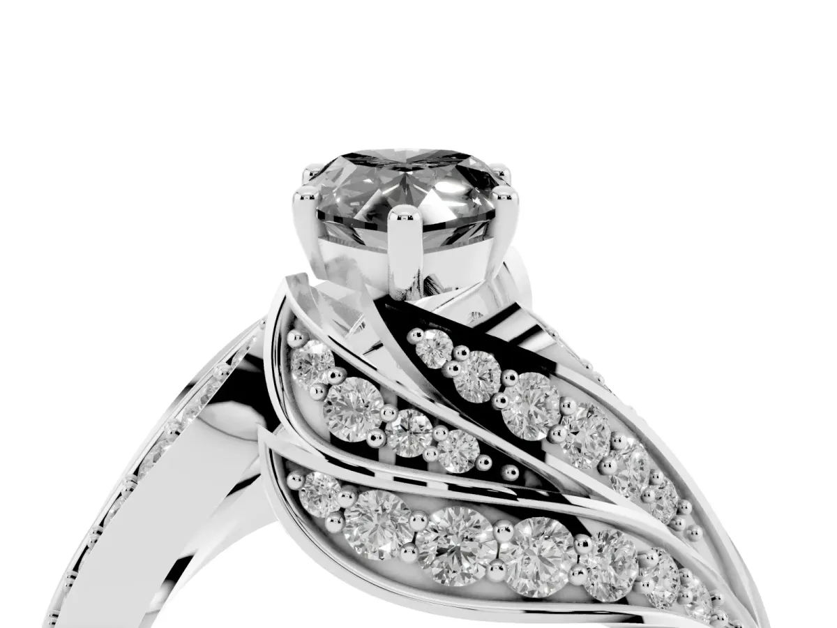 Fancy Black Pear Cut Diamond Solitaire Ring with Prong Setting and Twisted Pavé Band Silver