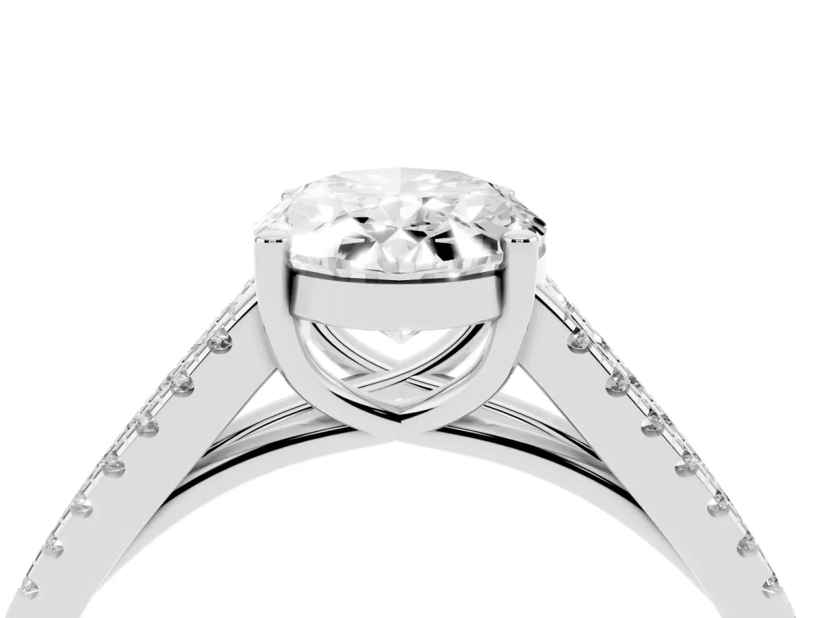 Oval Cut Diamond Solitaire Engagement Ring with Split Shank Pavé Band Silver